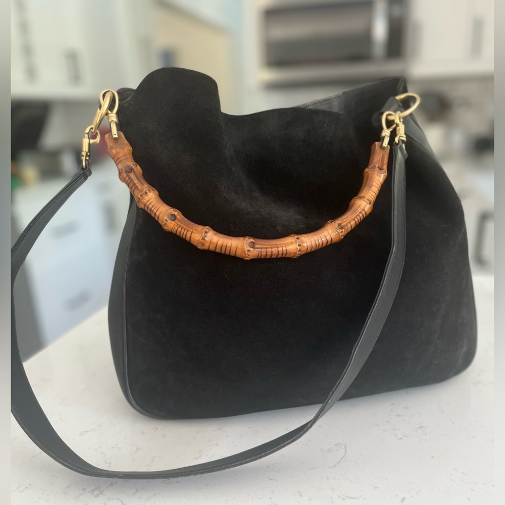 Gucci Suede 2 Way Hobo Bag, Bamboo Handle